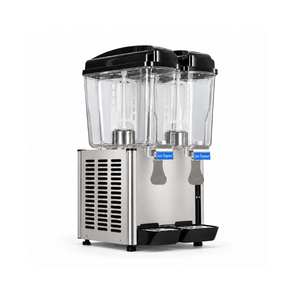 JM-K-36 cold drink dispenser with two transparent tanks and stainless steel body