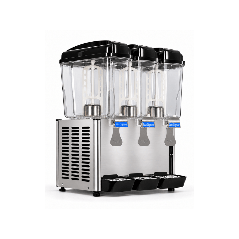 JM-K-54 cold drink dispenser with three transparent tanks and stainless steel body
